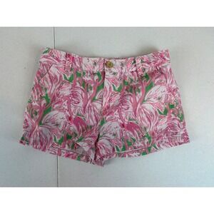 Lilly Pulitzer Pink Green Flamingo Print Corduroy Shorts Kids Preppy Tropical 8